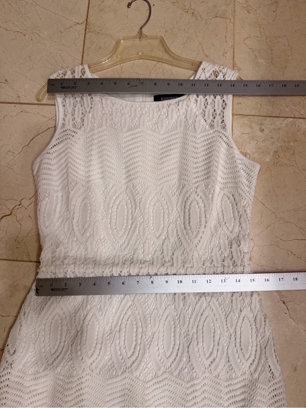 Ellen Tracy White Sleeveless Lace Sheath Dress, Lined, Back Zip, Sz 6 - Picture 12 of 13